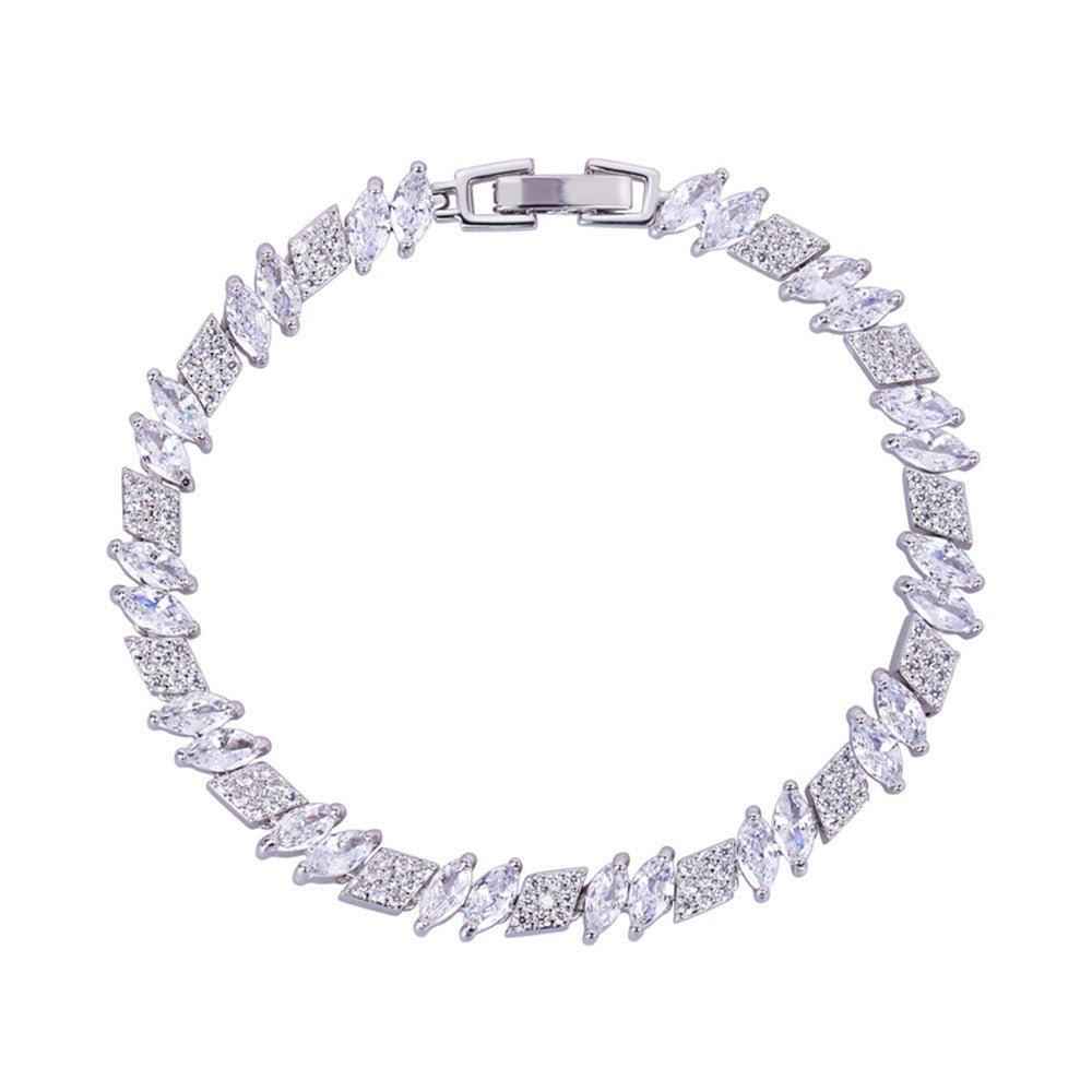 Marquise and Rhomboid Cubic Zirconia Tennis Bracelet with White Diamond Cubic Zirconia
