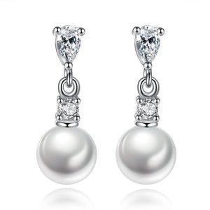 Pearl Drop Earrings with Cubic Zirconia  Accents Earrings