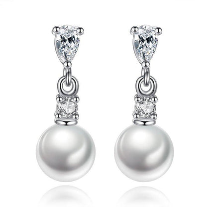 Pearl Drop Earrings with Cubic Zirconia  Accents Earrings