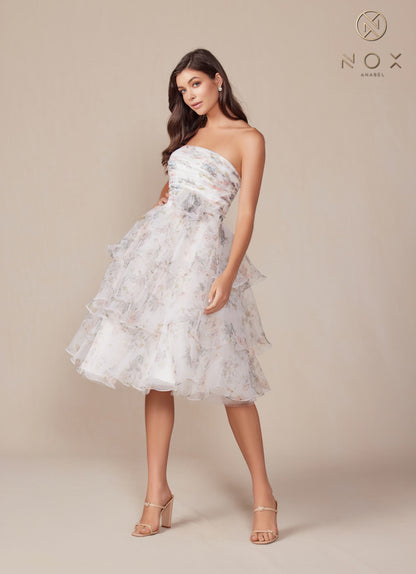 Nox Anabel Q842 Floral Print A-Line Tea Length Dress