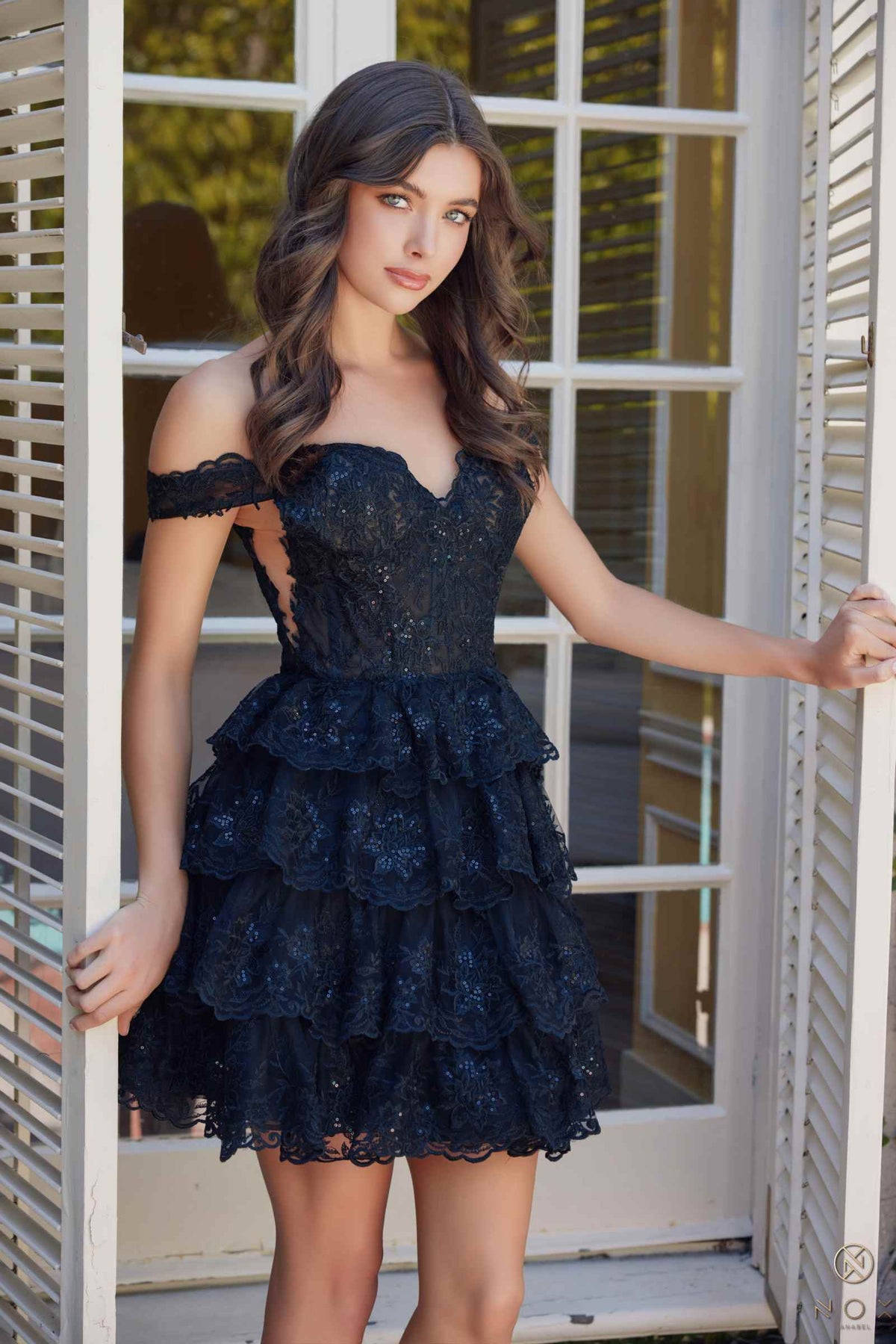 Nox Anabel R877 Dress Short A-Line Off the Shoulder Tiered Skirt