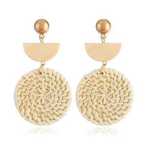 Rattan Earrings Organic Wooden Straw Weave