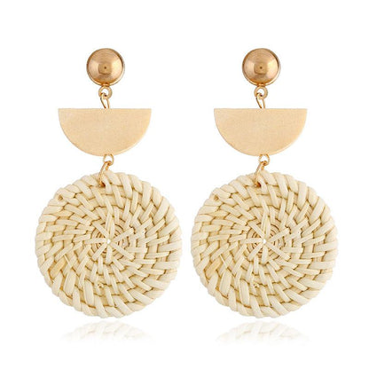 Rattan Earrings Organic Wooden Straw Weave