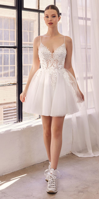 Ladivine SF047 Lace Bodice A-Line Layered Tulle Short Dress