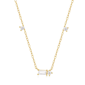 Starluxe Delicate Necklace with Three Round Cut and One Emerald Cut Cubic Zirconia Stones-Crystal Dream Necklace