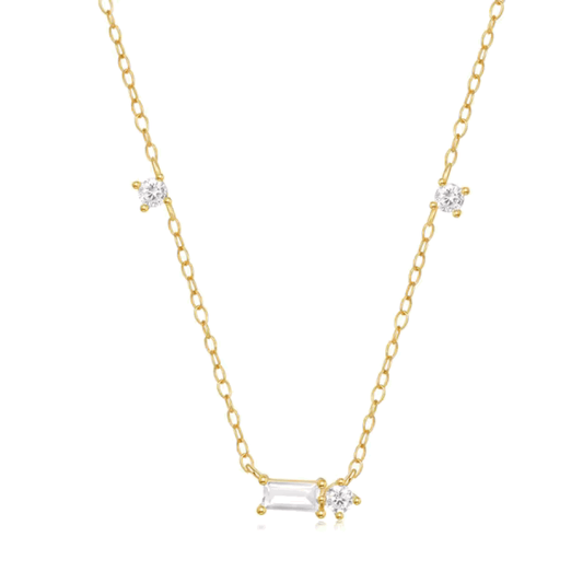 Starluxe Delicate Necklace with Three Round Cut and One Emerald Cut Cubic Zirconia Stones-Crystal Dream Necklace