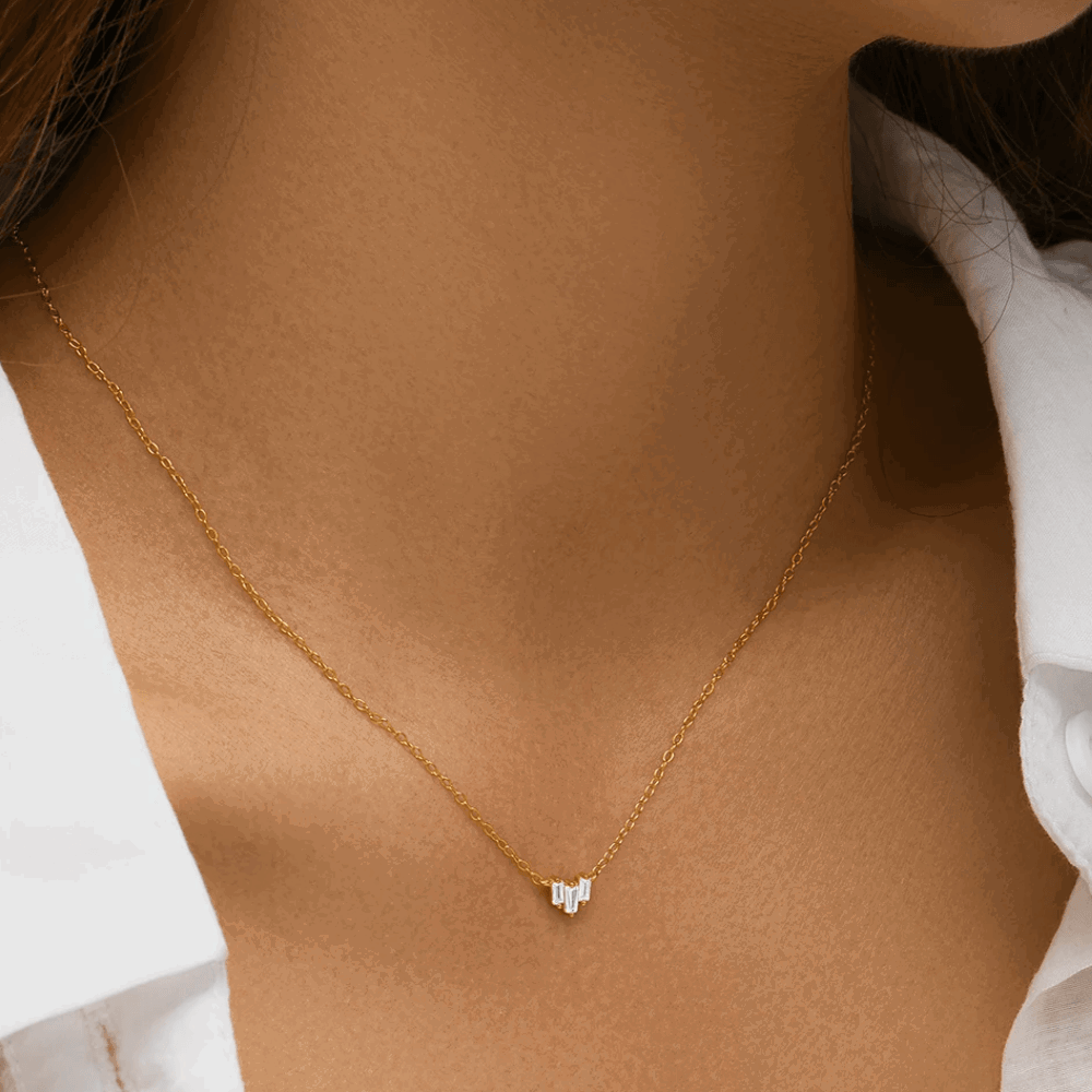 Starling Dainty Necklace with Three Emerald Cut Cubic Zirconia Stones