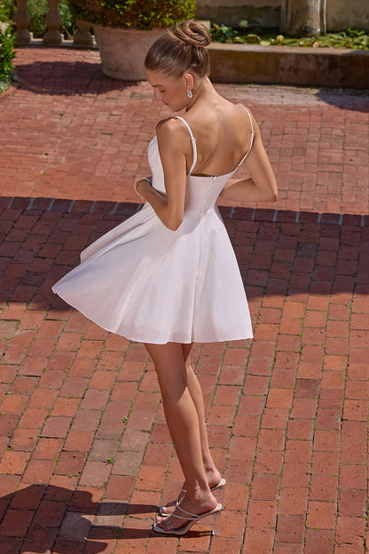 Amoris T103W Short A-Line Glitter Satin Off White Dress