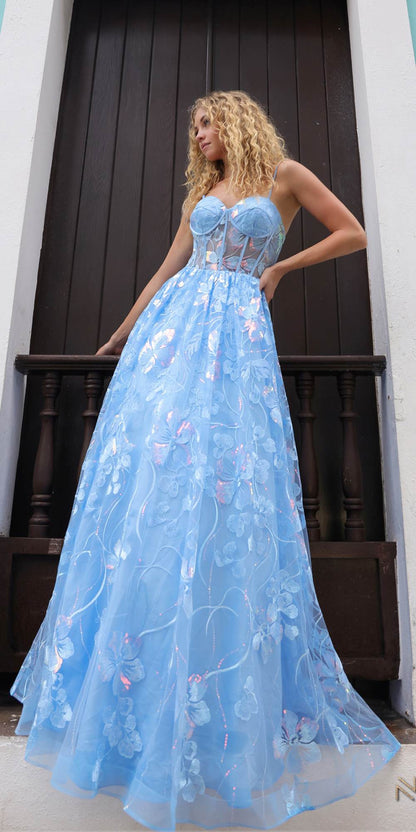 Nox Anabel T1332 Bell of the Ball Strapless A-Line Sequin Floral Dress