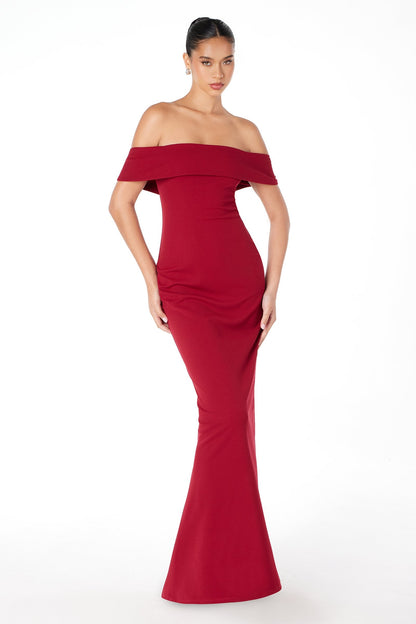 Astee T2011 Off the Shoulder Fitted Evening Gown Back Slit