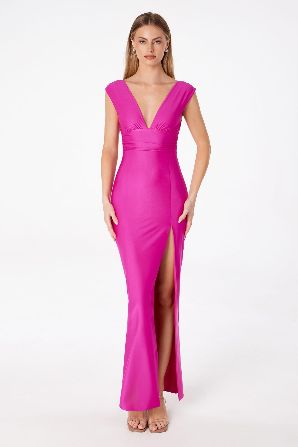 Astee T5000 Ankle Length Evening Gown V-Neckline Side Slit
