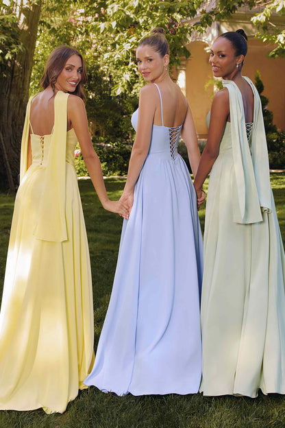 Amoris T711 Long Spaghetti Strap A-Line Chiffon Dress