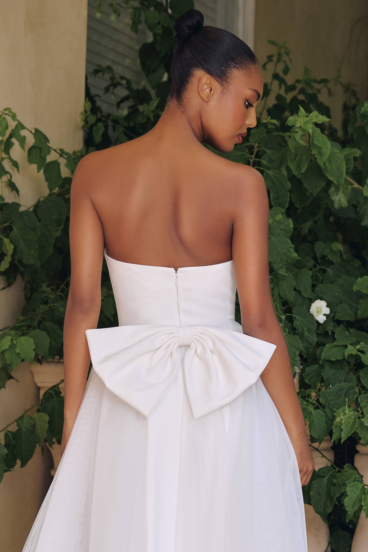 Amoris T712W Strapless Crepe Bodice A-Line Bridal Gown Layered Tulle Skirt