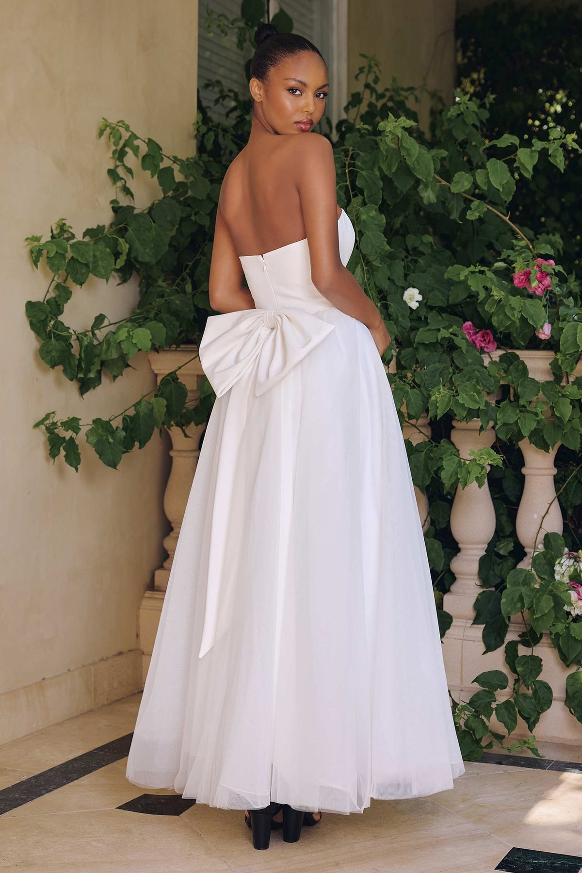 Amoris T712W Strapless Crepe Bodice A-Line Bridal Gown Layered Tulle Skirt