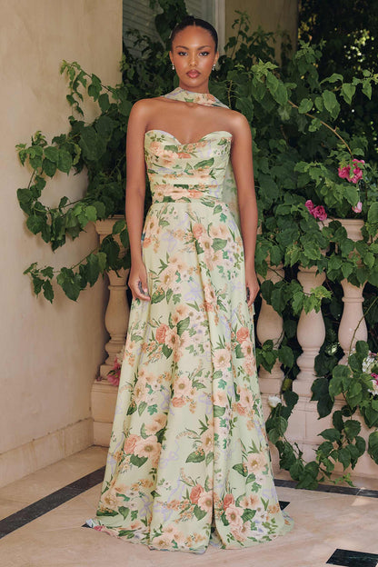 Amoris T717 Floral Chiffon A-Line Gown Corset Back