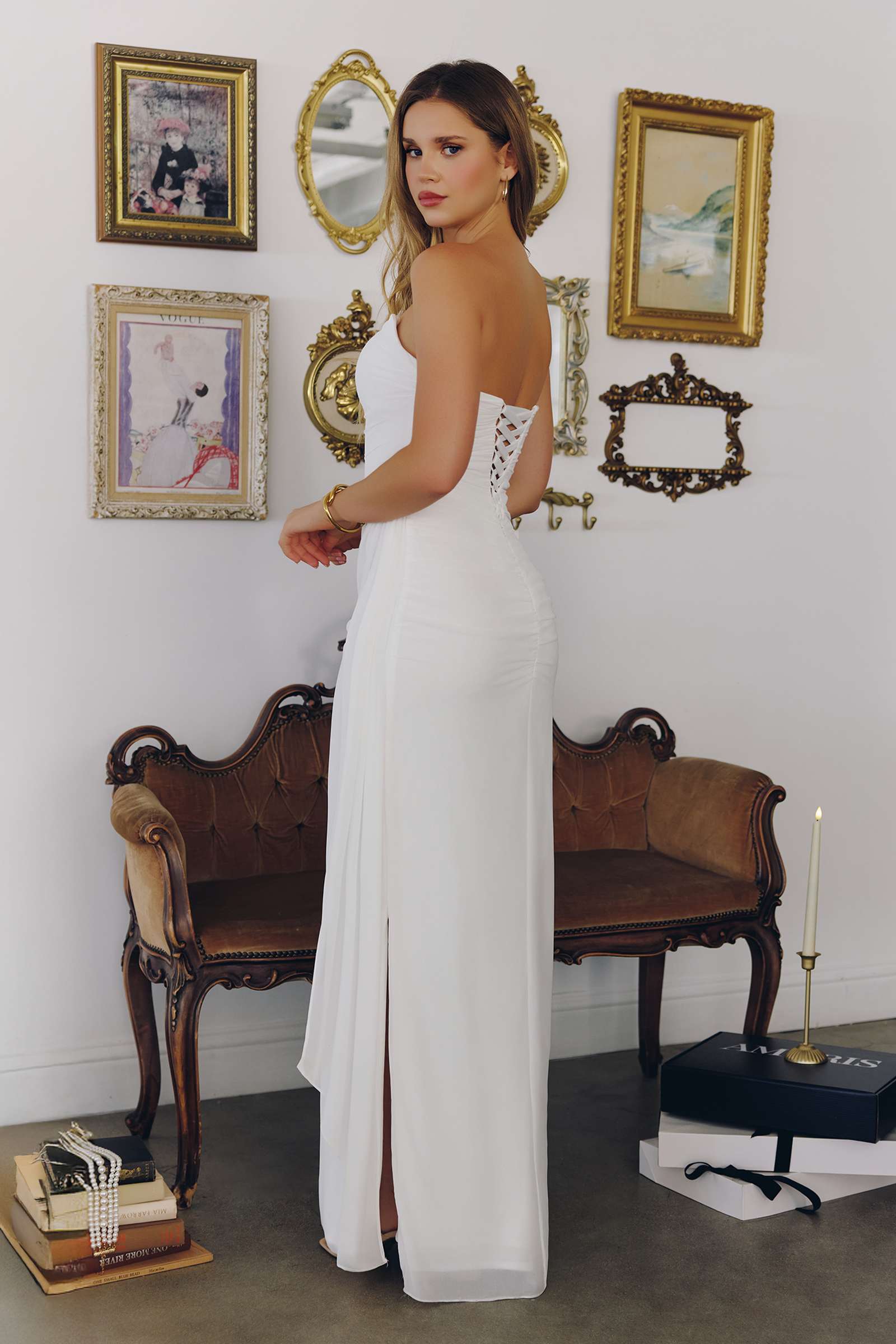 Amoris T726W Strapless Side Sash Chiffon Modern Bridal Gown