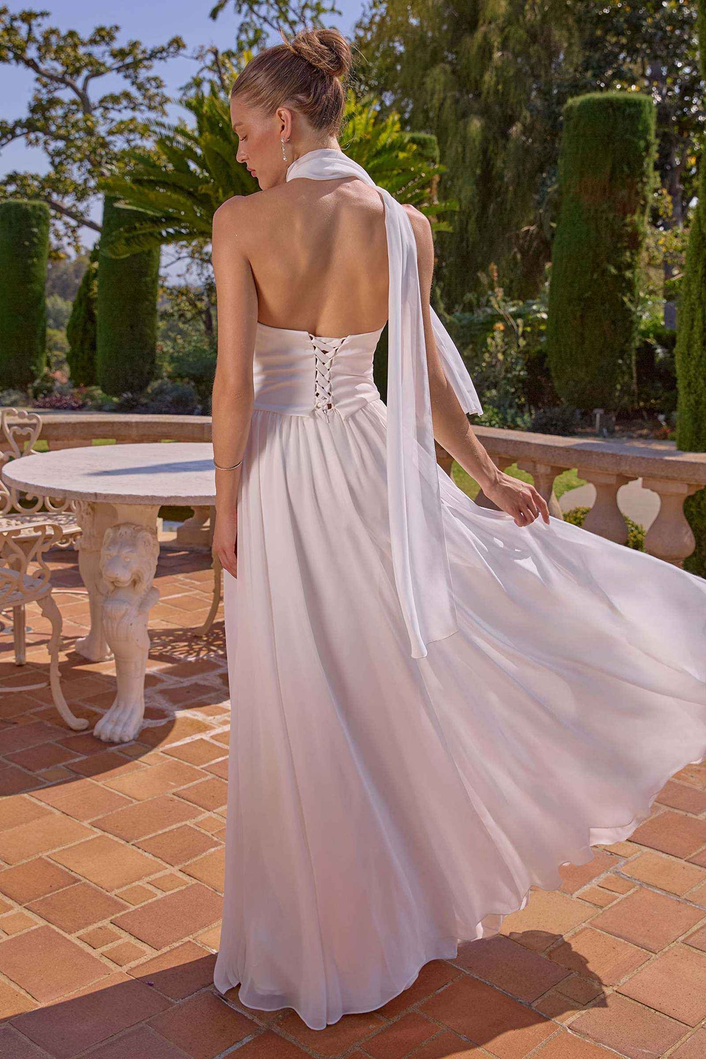 Amoris T741W Flowing A-Line Strapless Chiffon Off White Evening Gown