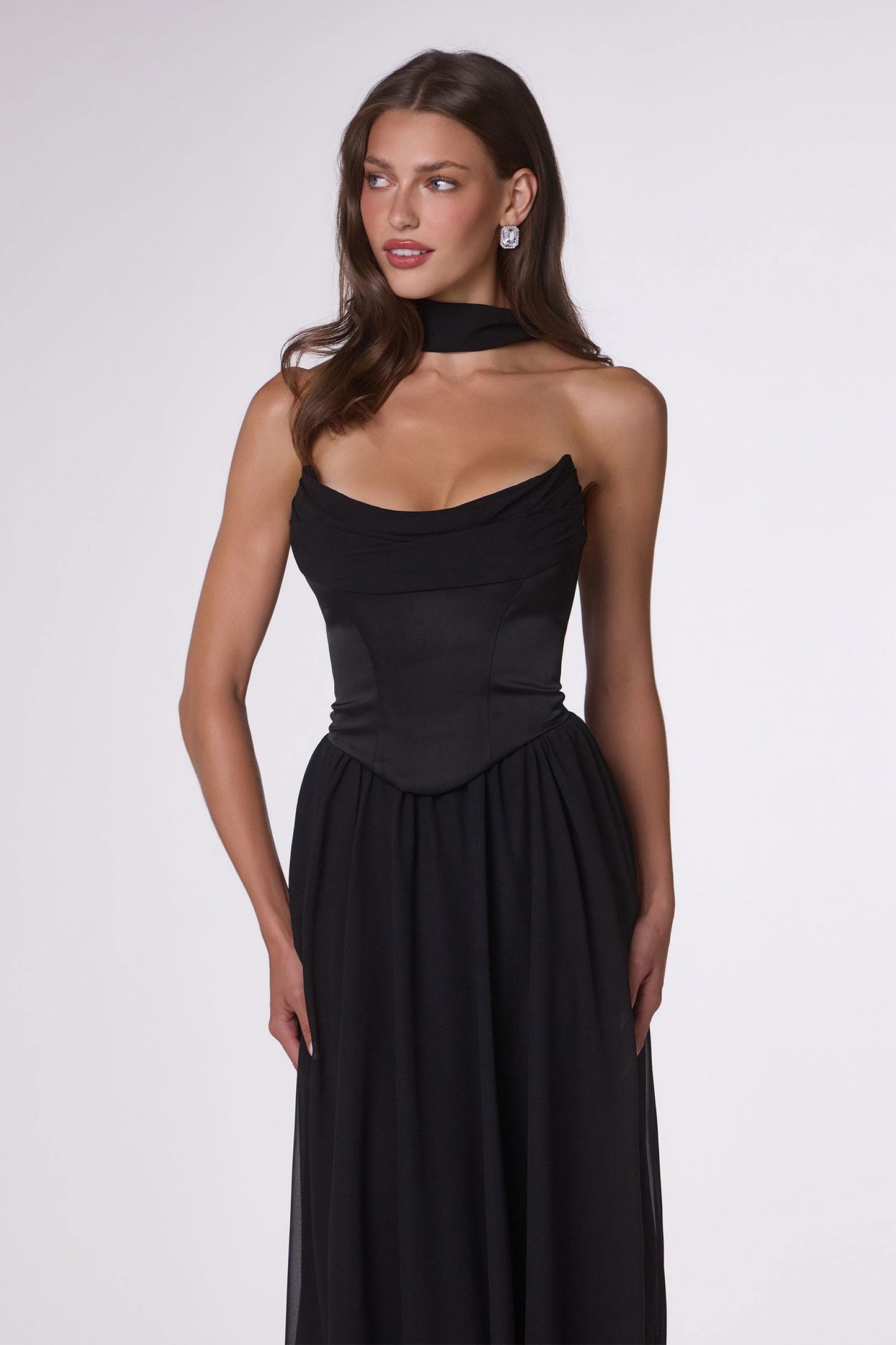 Amoris T741 Flowing A-Line Strapless Chiffon Evening Gown