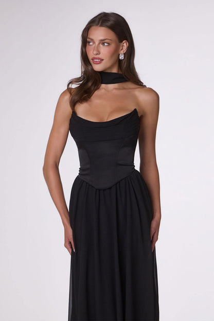 Amoris T741 Flowing A-Line Strapless Chiffon Evening Gown