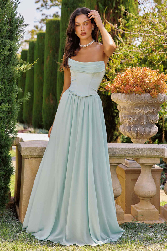 Amoris T741 Flowing A-Line Strapless Chiffon Evening Gown