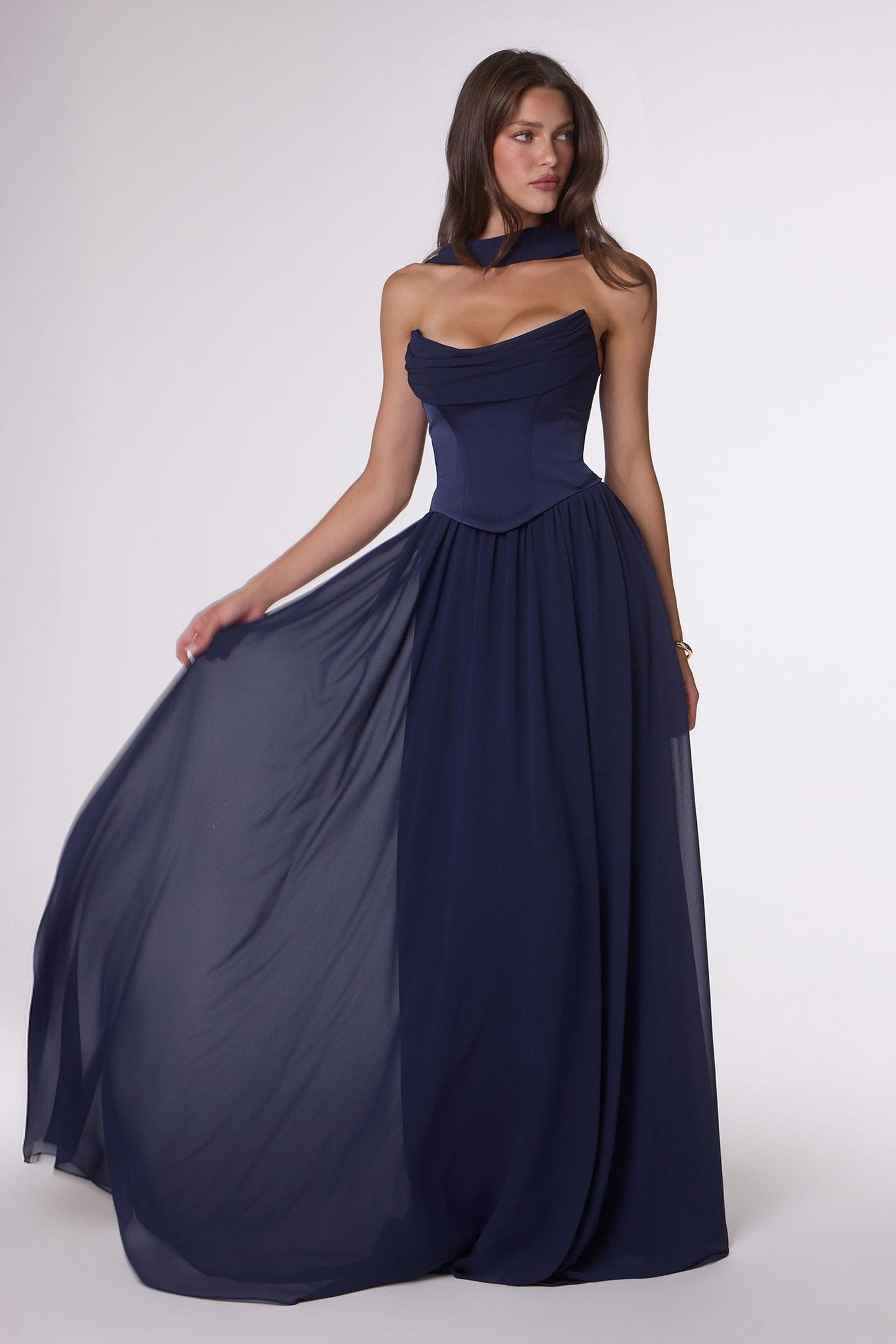 Amoris T741 Flowing A-Line Strapless Chiffon Evening Gown