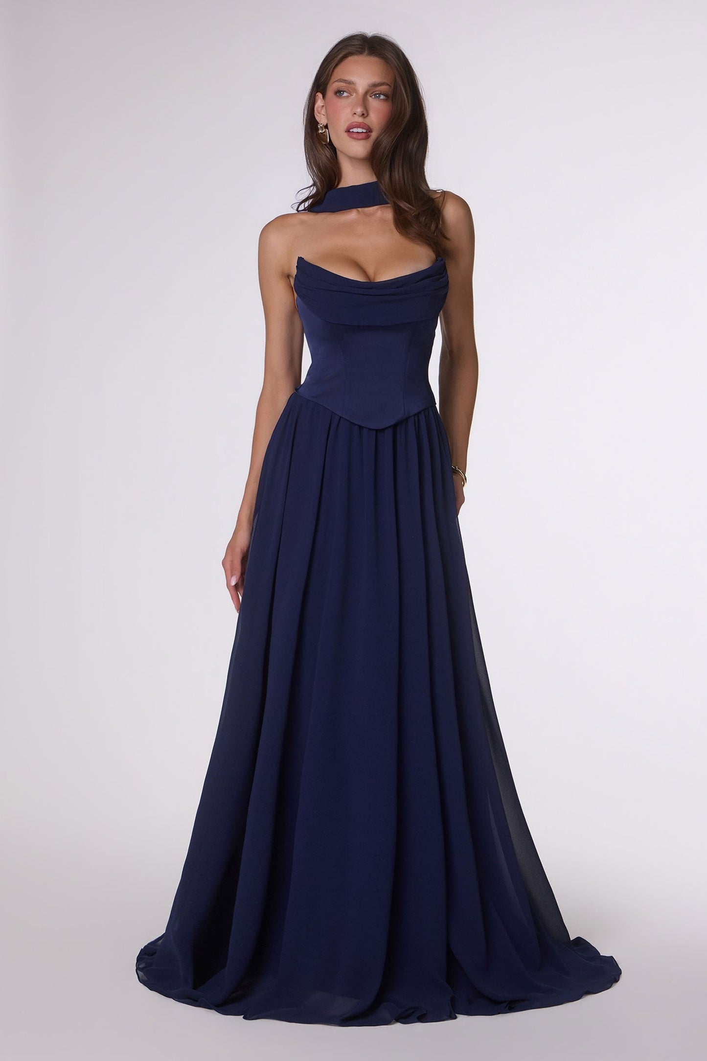Amoris T741 Flowing A-Line Strapless Chiffon Evening Gown