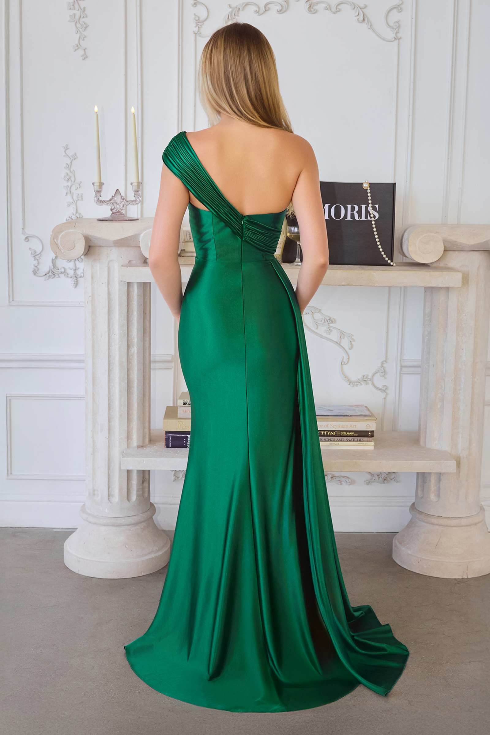 Amoris T817 Long One Shoulder Fitted Evening Dress Side Sash
