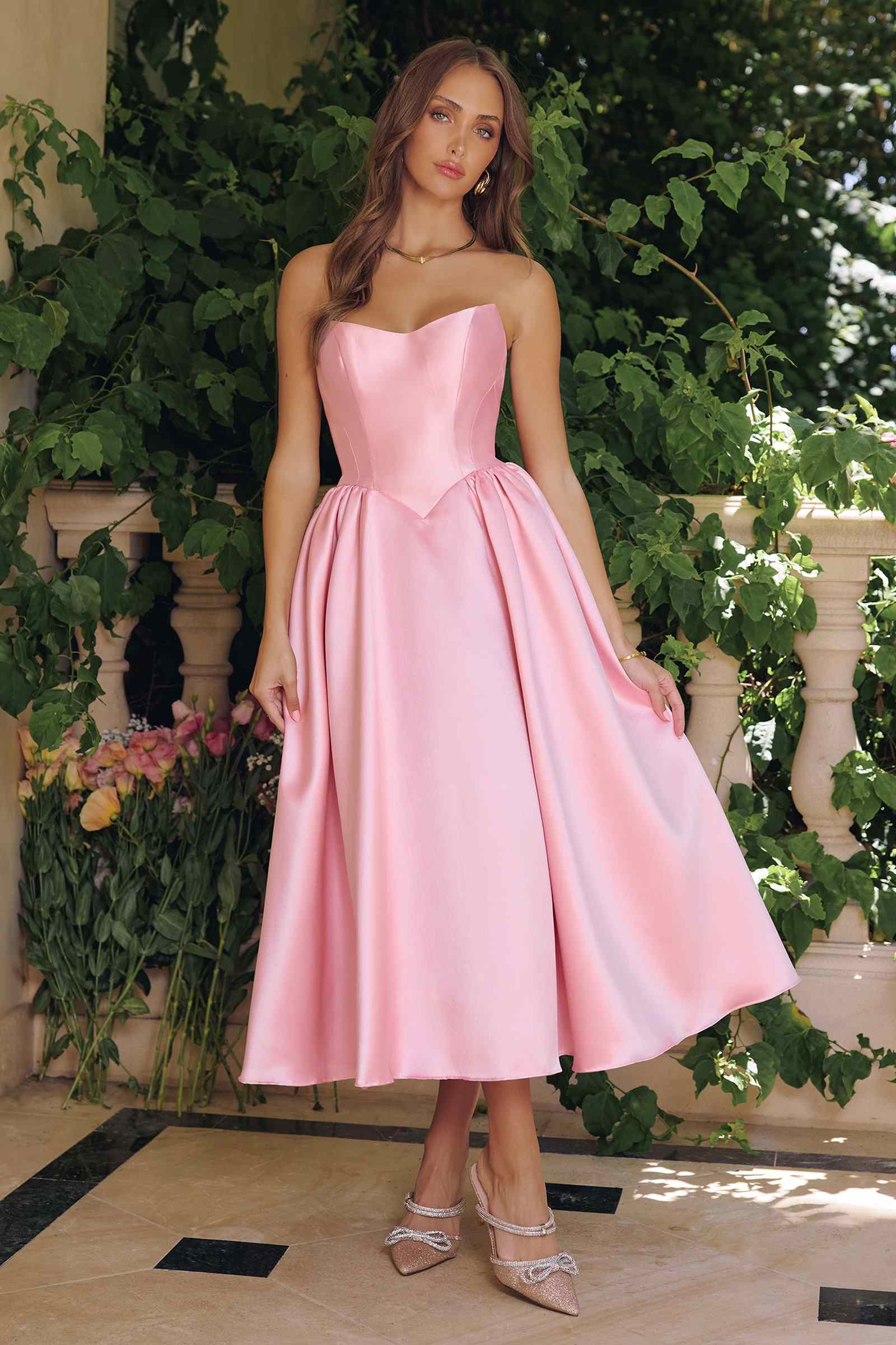 Amoris T822 Elegant Mikado Midi Timeless Strapless Gown