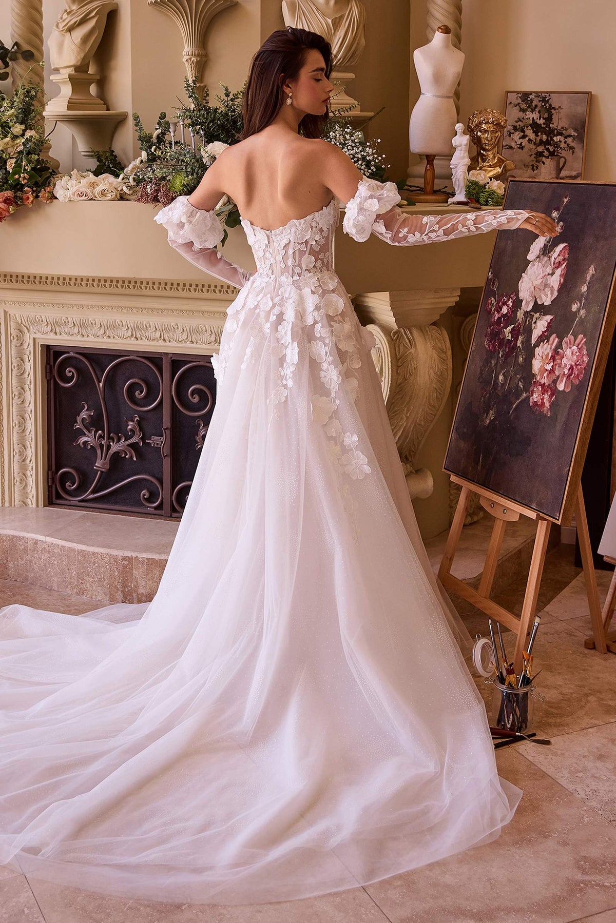 Vestido Andrea & Leo WL017 con apliques florales, vestido de novia sin tirantes