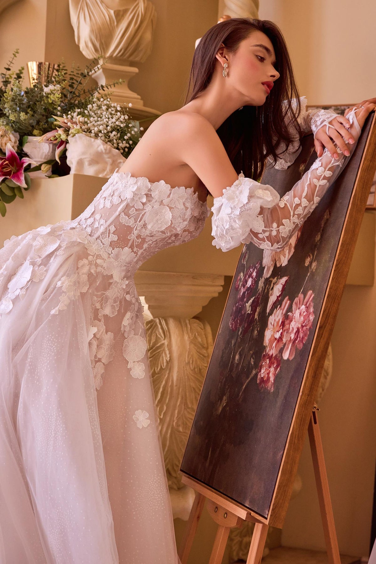 Vestido Andrea & Leo WL017 con apliques florales, vestido de novia sin tirantes