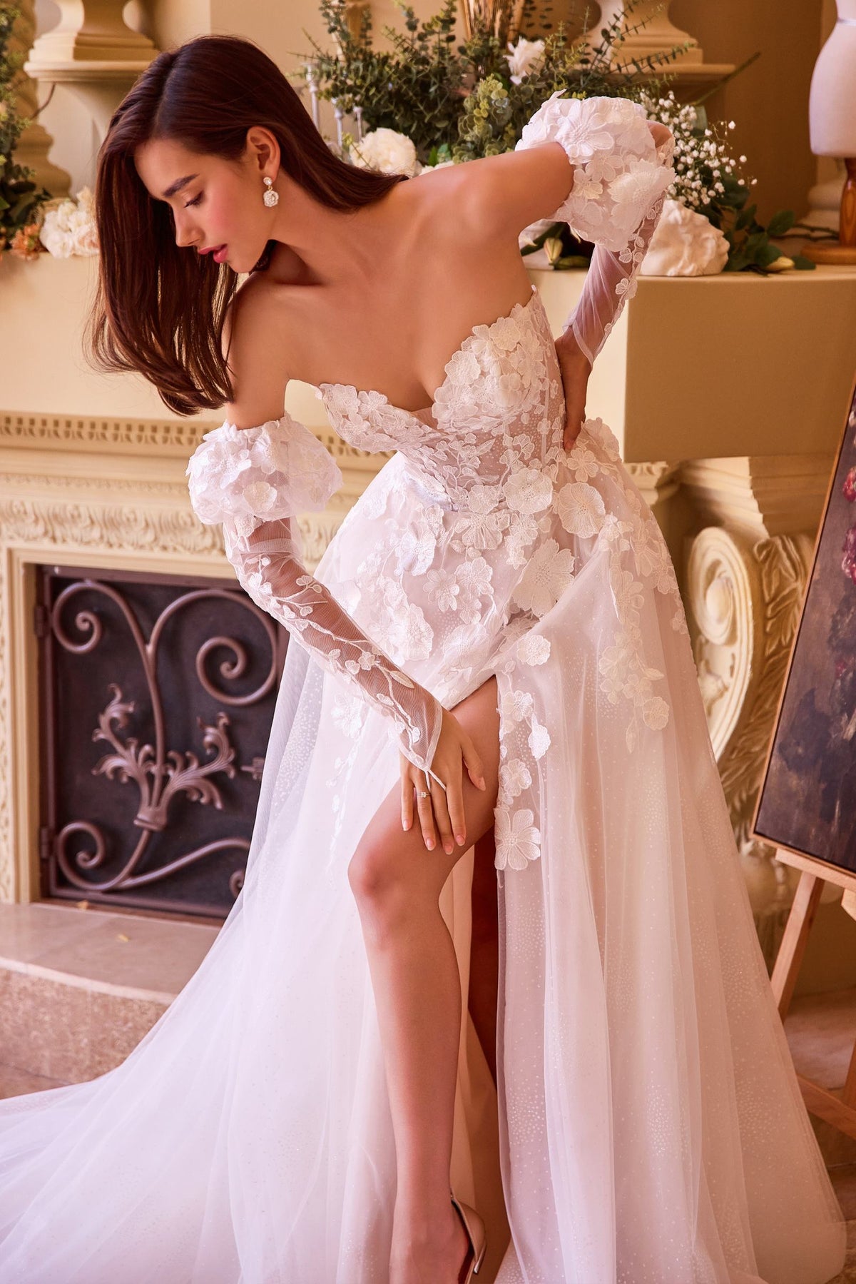 Vestido Andrea & Leo WL017 con apliques florales, vestido de novia sin tirantes