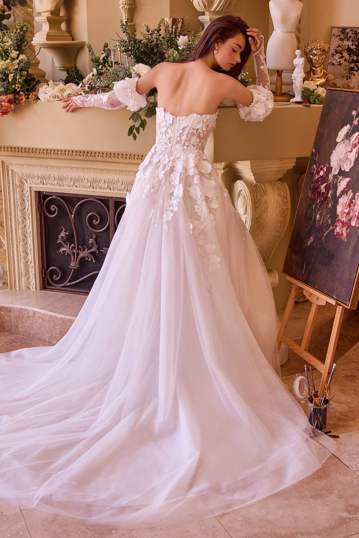 Vestido Andrea & Leo WL017 con apliques florales, vestido de novia sin tirantes