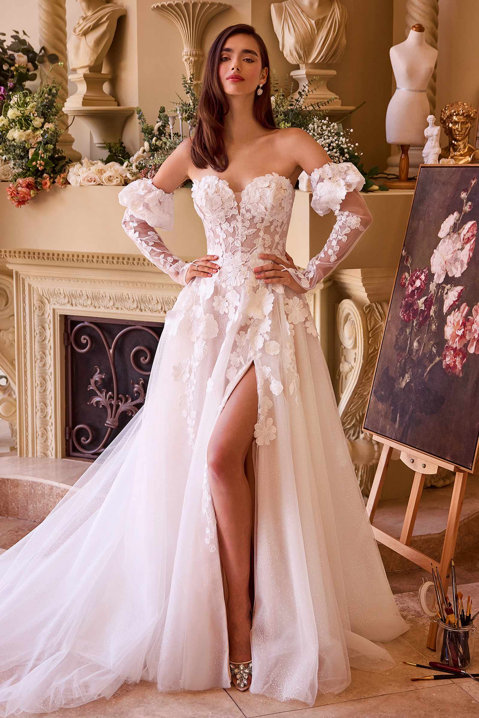 Vestido Andrea & Leo WL017 con apliques florales, vestido de novia sin tirantes