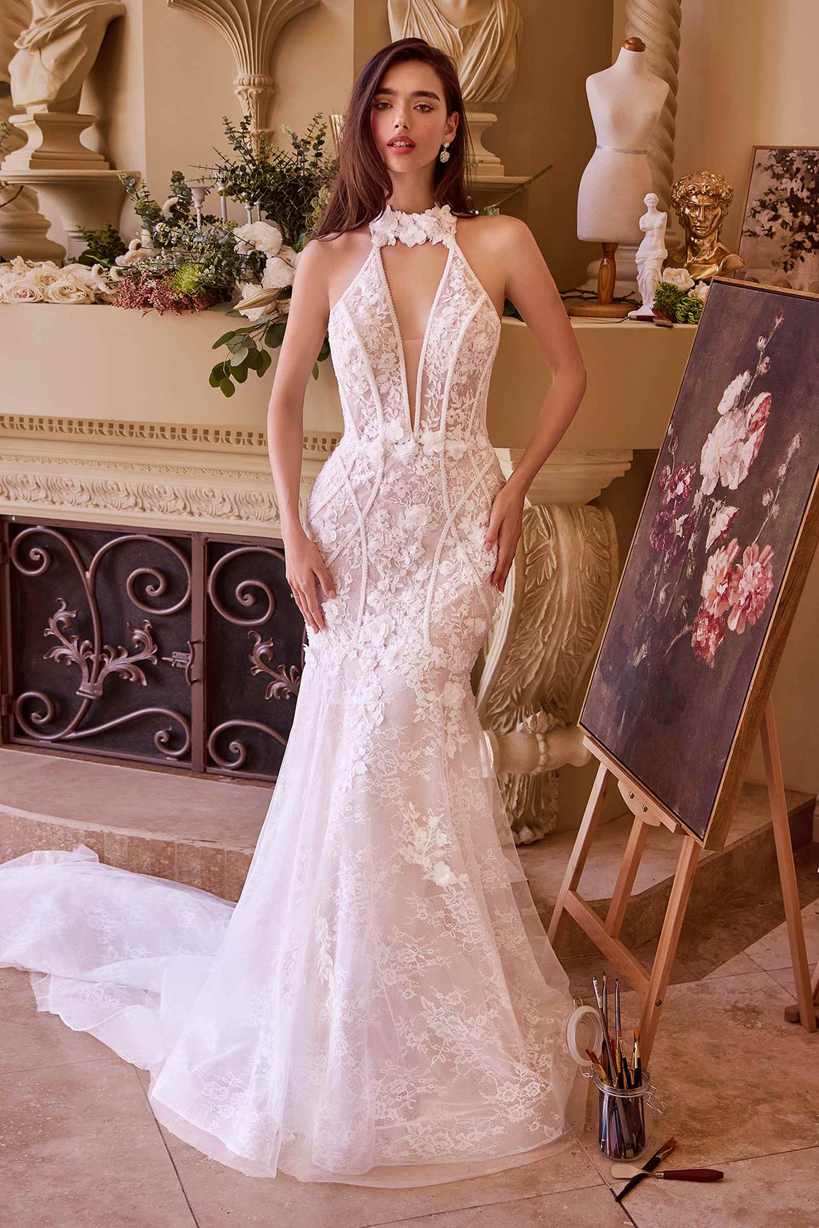 Vestido de novia Andrea & Leo WL035 de encaje y tul de manga corta
