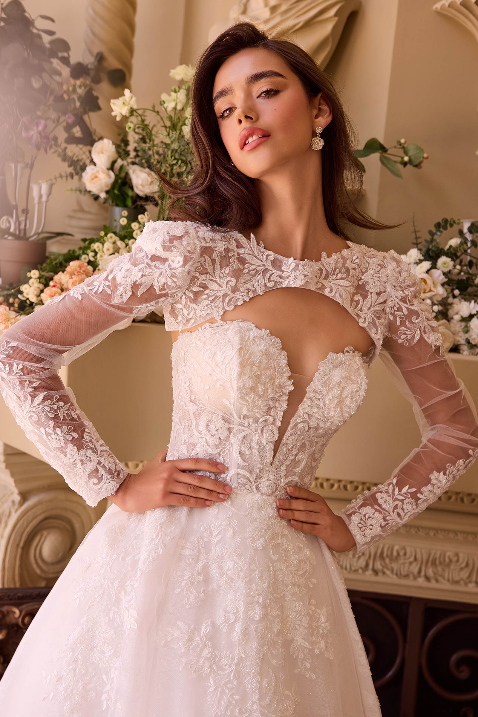 Andrea & Leo WL037 Vestido de Novia sin Tirantes de Gala y Bolero de Encaje