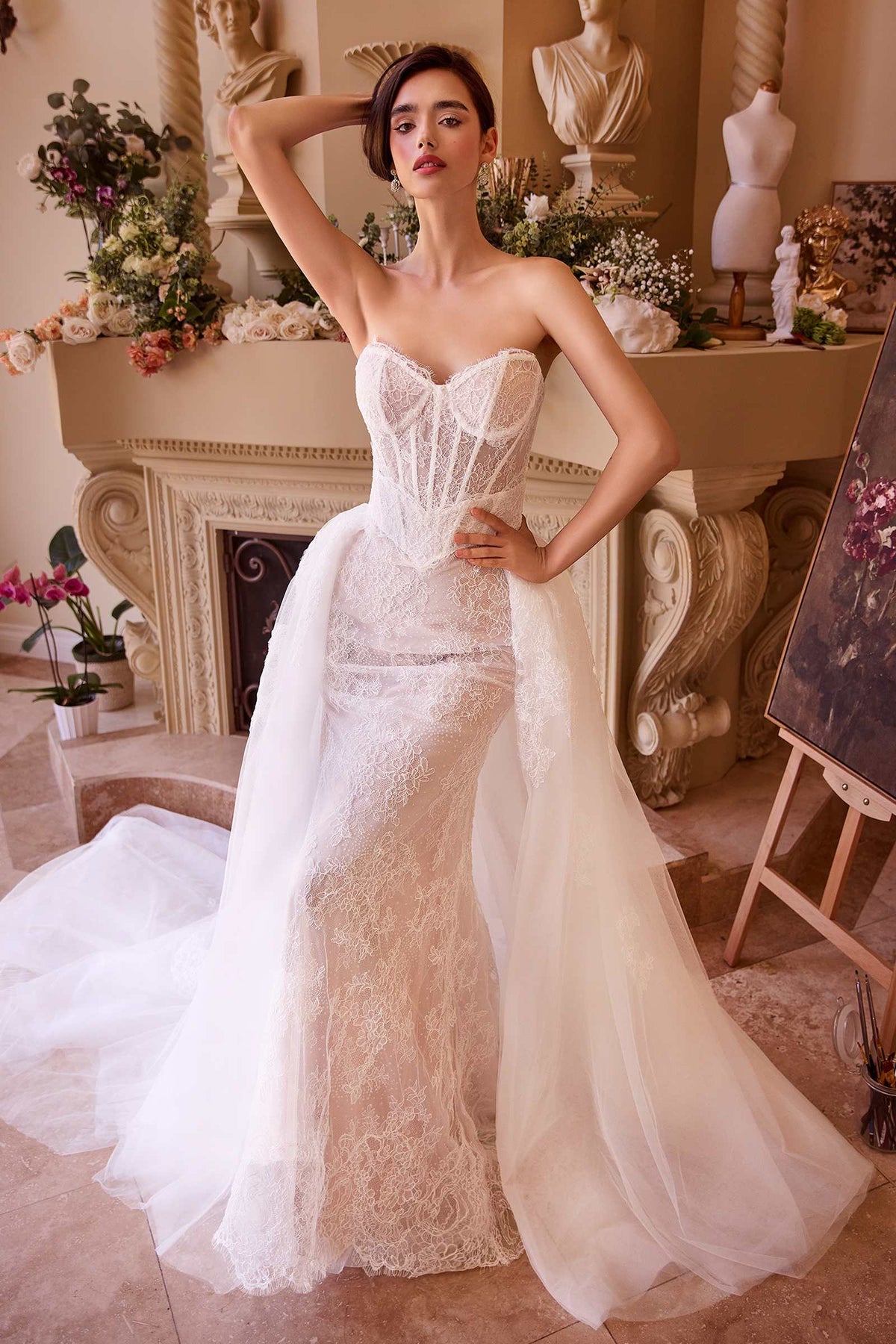 Vestido de novia de encaje ajustado Andrea & Leo WL044 y sobrefalda extraíble