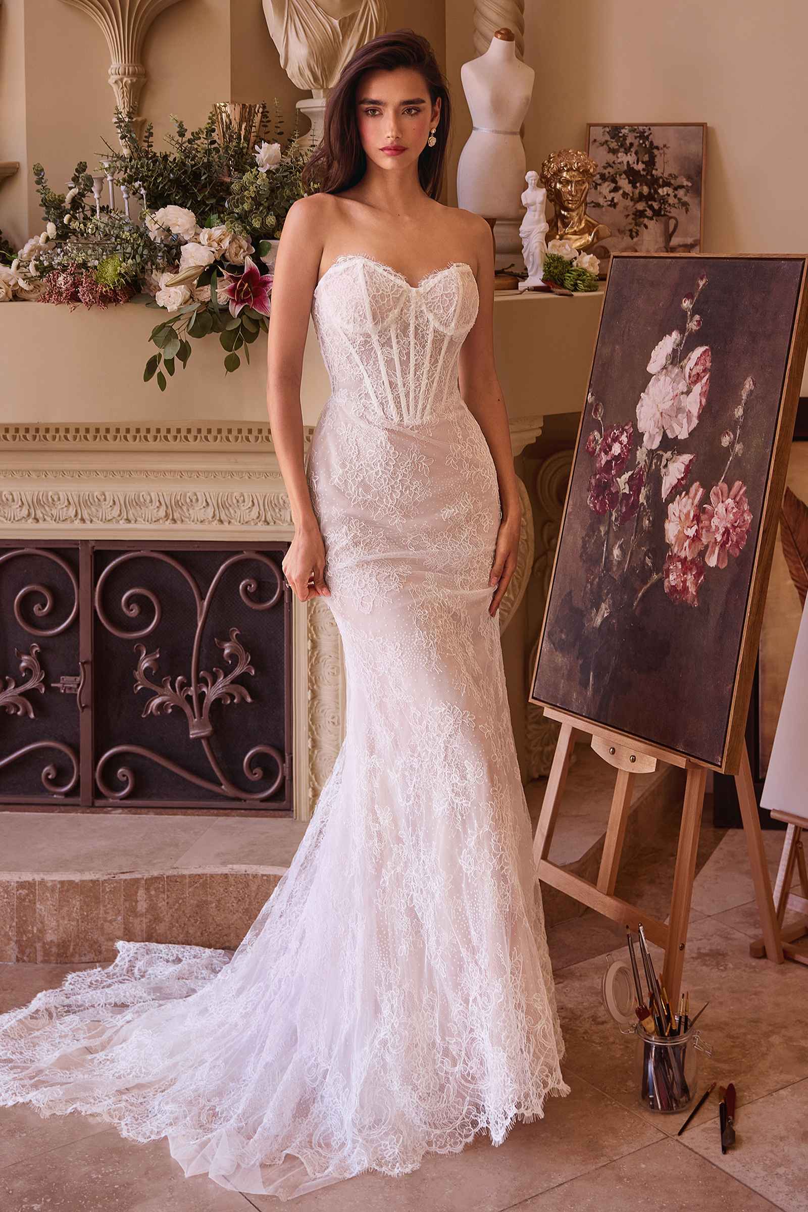 Vestido de novia de encaje ajustado Andrea & Leo WL044 y sobrefalda extraíble