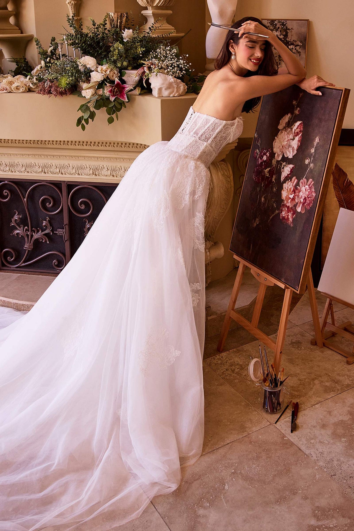 Vestido de novia de encaje ajustado Andrea & Leo WL044 y sobrefalda extraíble