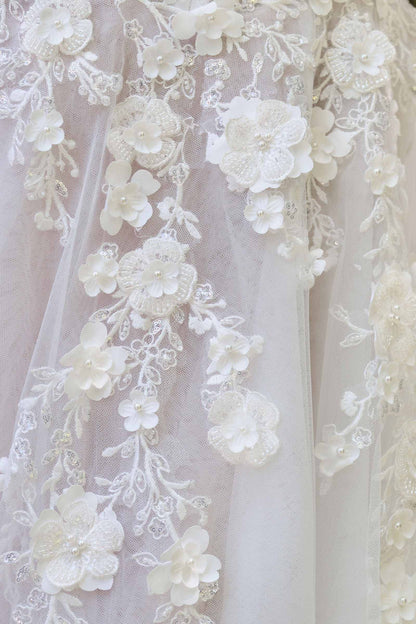 Andrea & Leo WL063 A-Line Wedding Gown Plunging Neckline Floral Straps