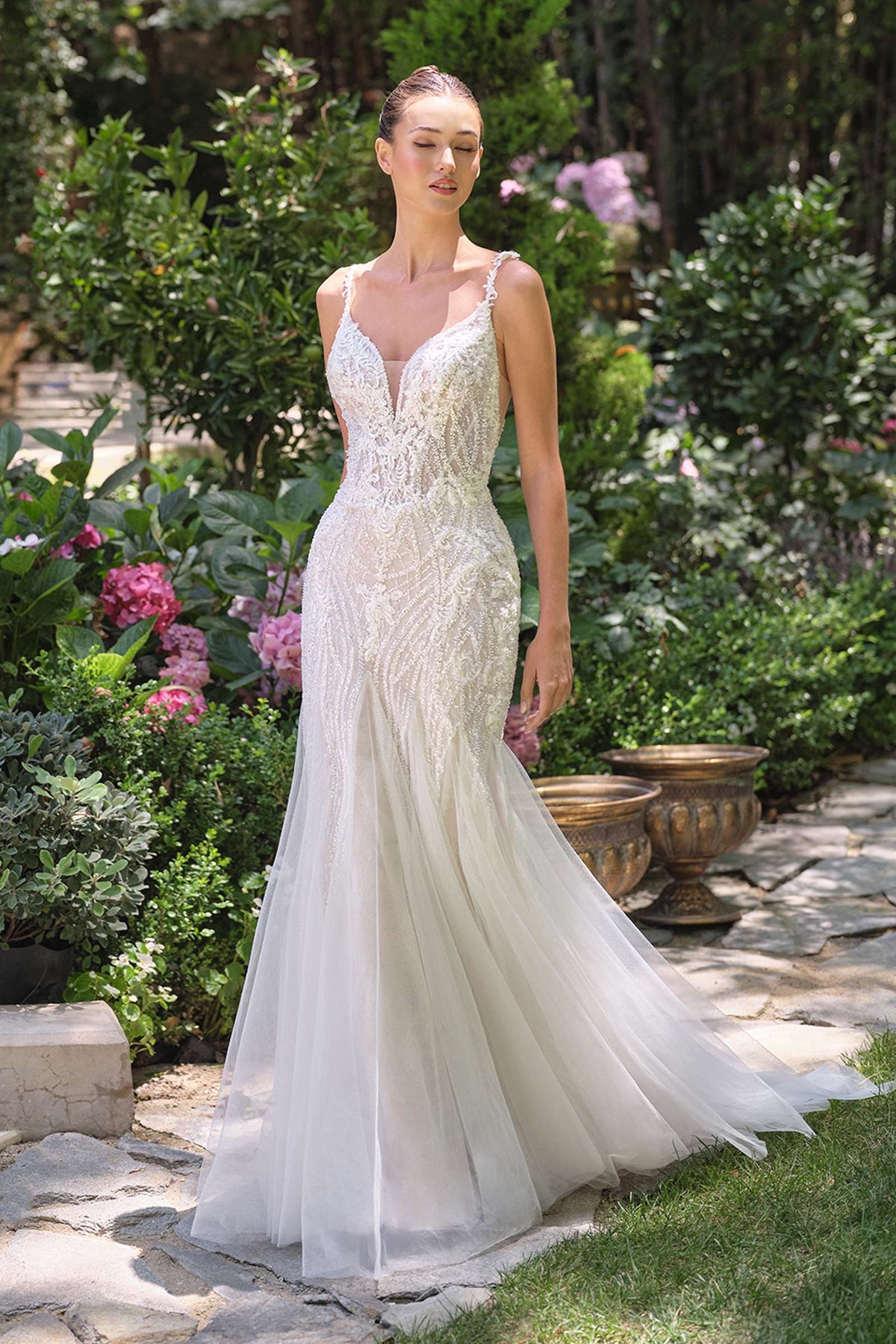 Andrea & Leo WL066 Fit and Flare Deep Illusion Wedding Gown