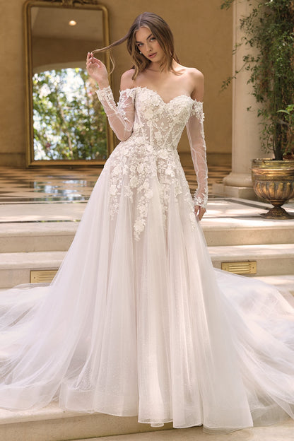 Andrea & Leo WL067 Off the Shoulder Sheer Illusion Sleeves Wedding Ball Gown
