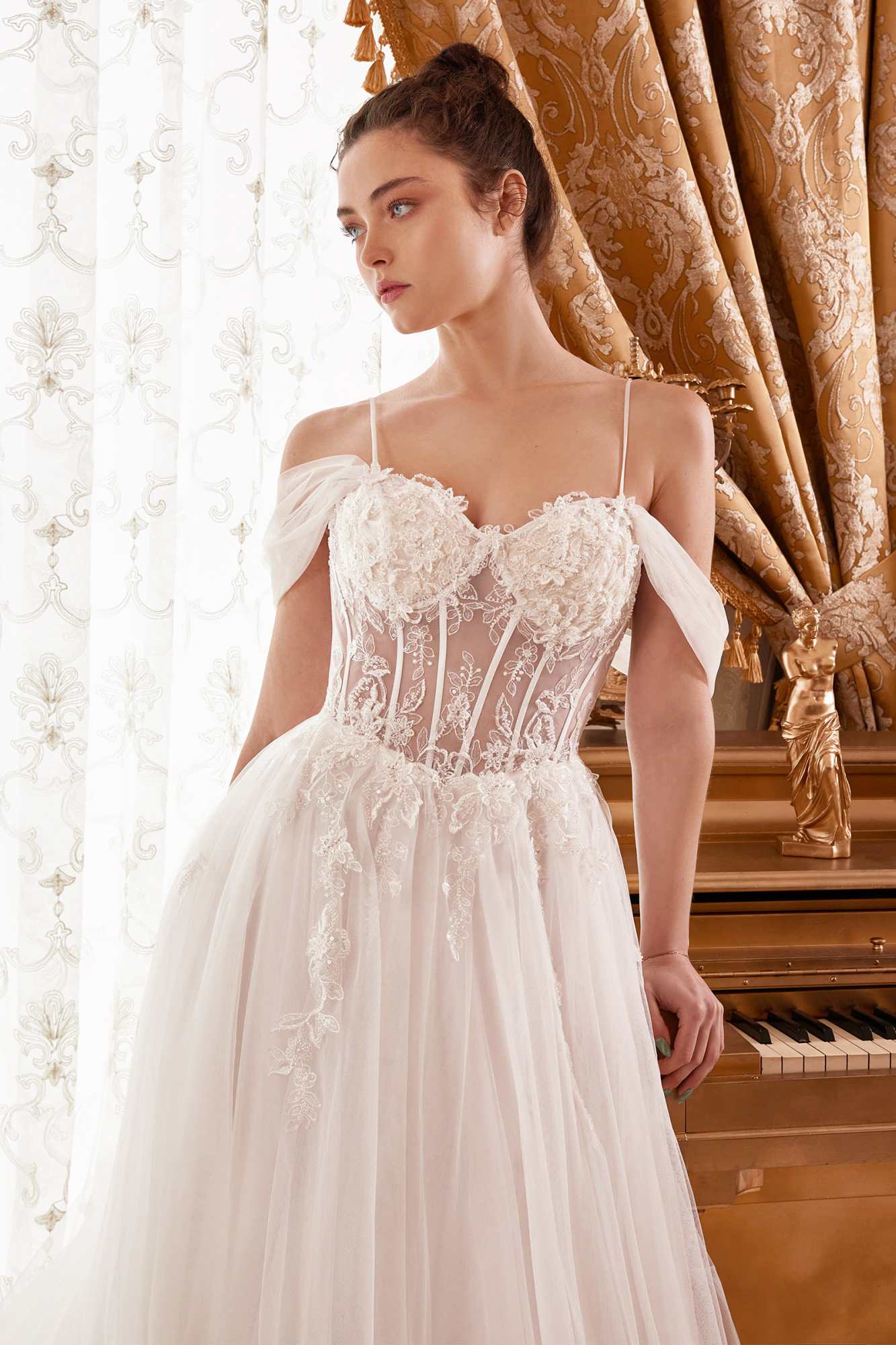 Ladivine WN307 Layered Tulle A-Line Bridal Gown With Corset Bodice
