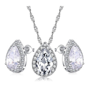 Teardrop Crystal Necklace and Teardrop Crystal Earring Set