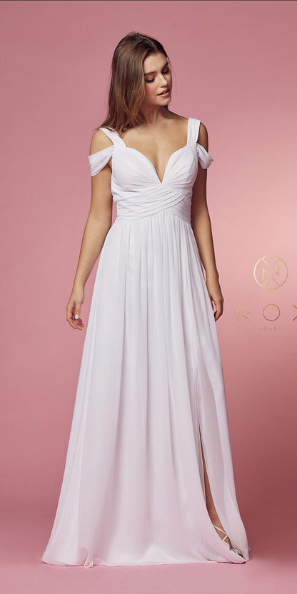 CLEARANCE - Nox Anabel Y277W Cold-Shoulder Long A-Line Chiffon Dress (Size L)