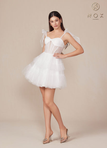 Nox Anabel Y858W Dress Short A-Line Ruffled Tiered Tulle Skirt