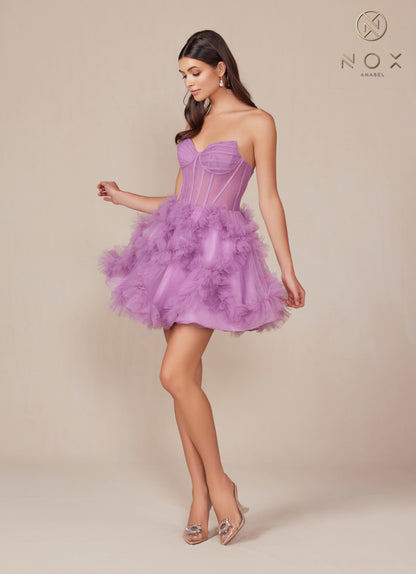 Nox Anabel Y859 Dress Strapless Sweetheart A-Line Ruffled Skirt