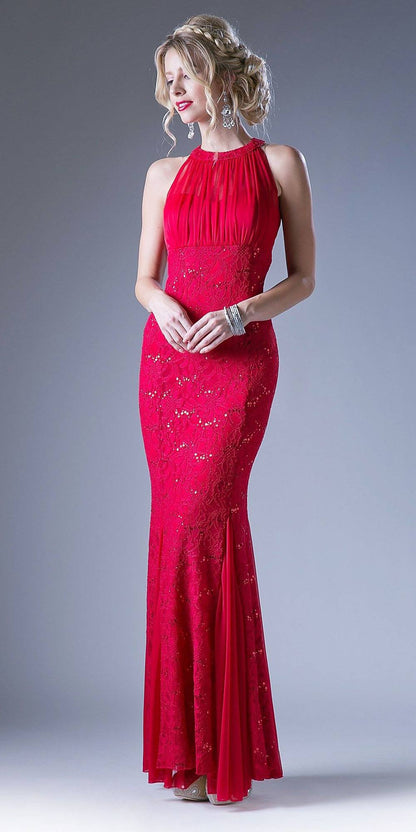 Cinderella Divine A1613 Halter High Neckline Long Formal Sheath Dress
