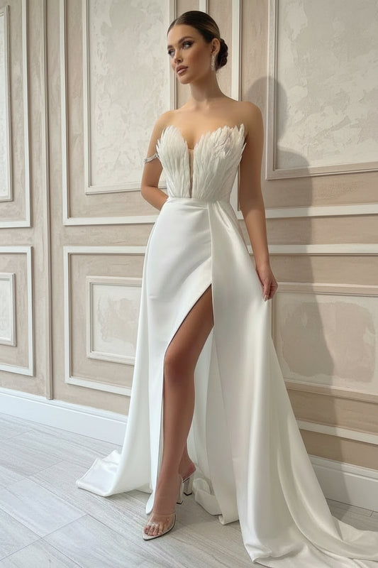 Feather Embellished Slit Maxi Dress