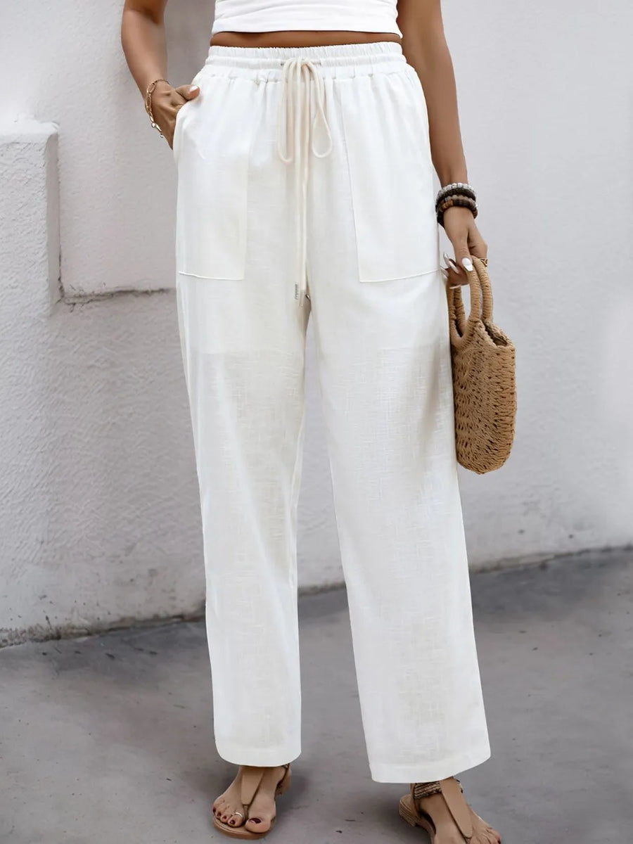 Perfee Drawstring Wide Straight Pants