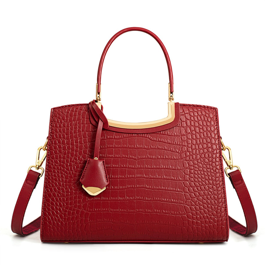 Crocodile Embossed Leather Top Handle Handbag